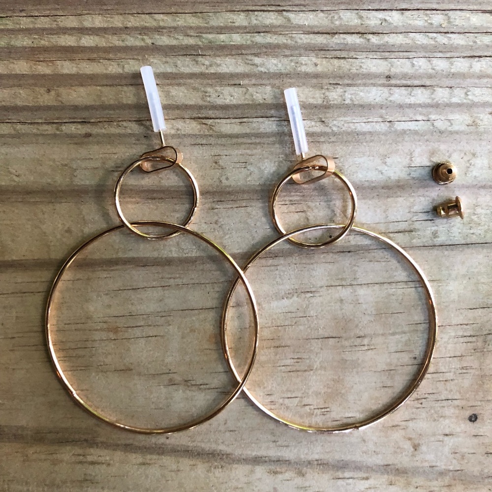 Double Circle Hoop Dangle Earrings Silver - Picture 3 of 5
